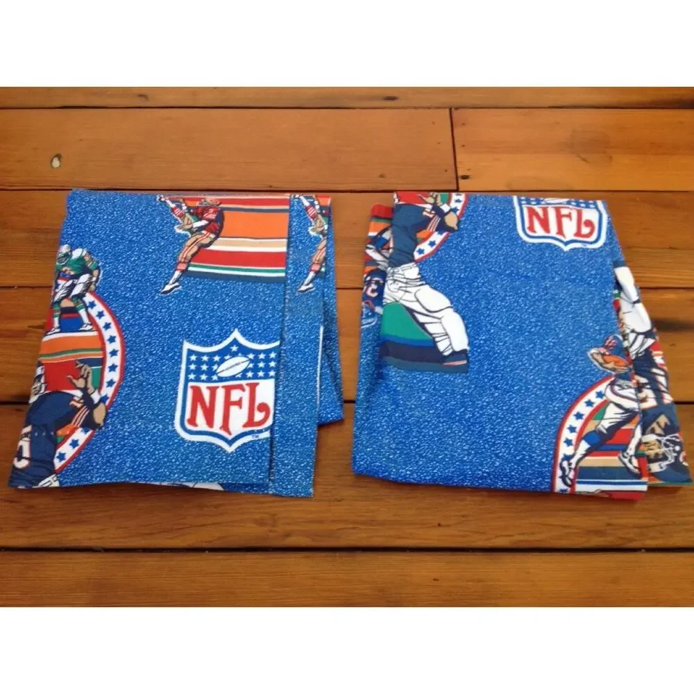 Pair Vtg NFL Football USA Made JC Penney Curtains Fabric Curtain Panels 23x52